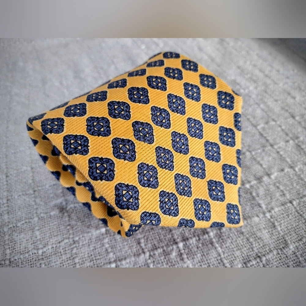 Like New Vintage 90's Faconnable Yellow & Blue Tie, Made in France, 100% Silk